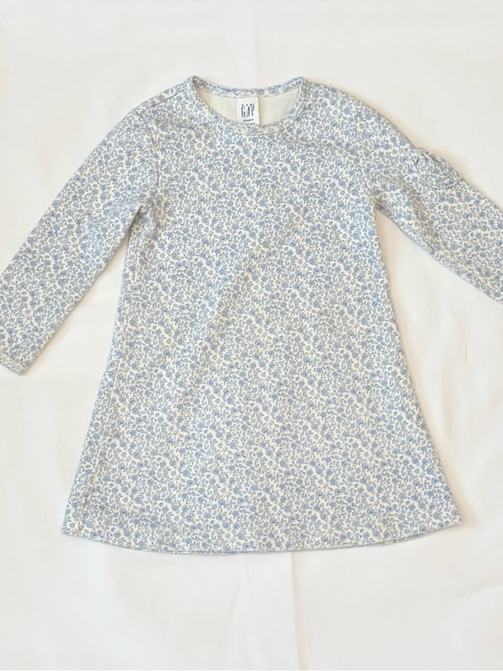 VINTAGE BABY GAP BLUE FLORAL LONG SLEEVE DRESS 3 YEARS